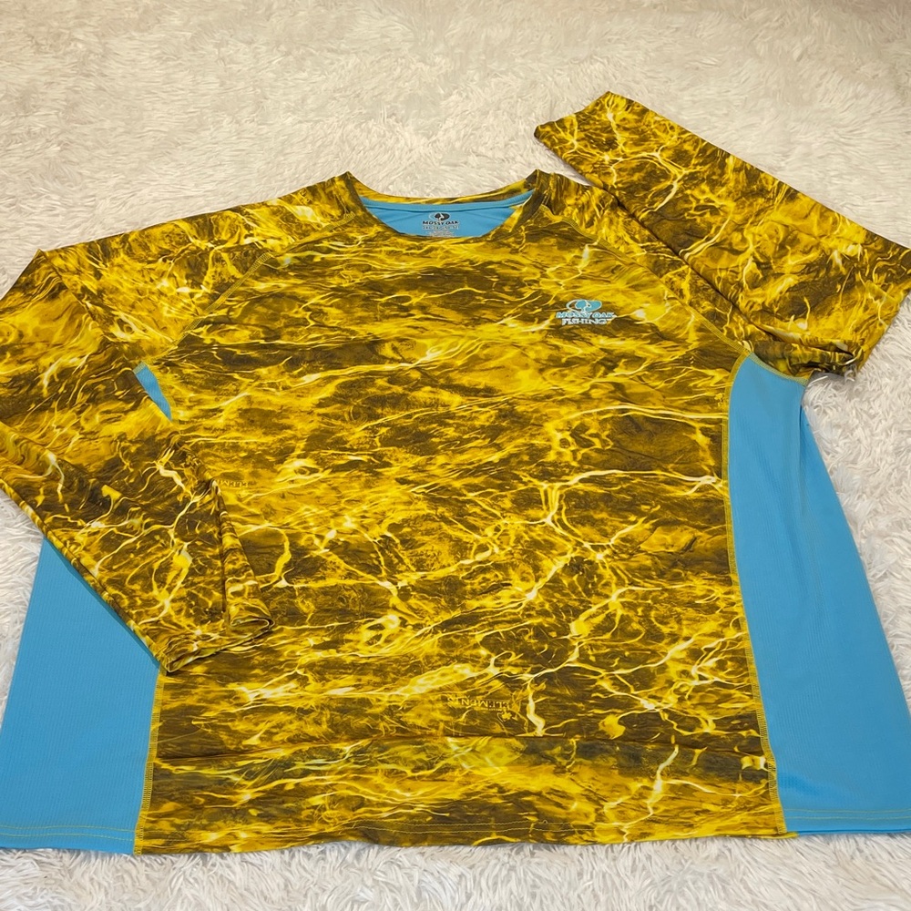 Mossy Oak FISHING Yellow and Blue Men's LONG SLEEVE SIZE 2XL 50/52
